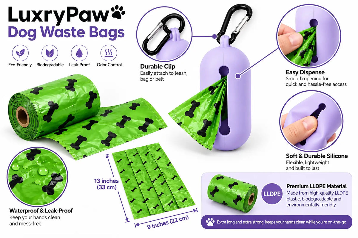 Silicone Pet Waste Bag Holder + 15 Waste Bags
