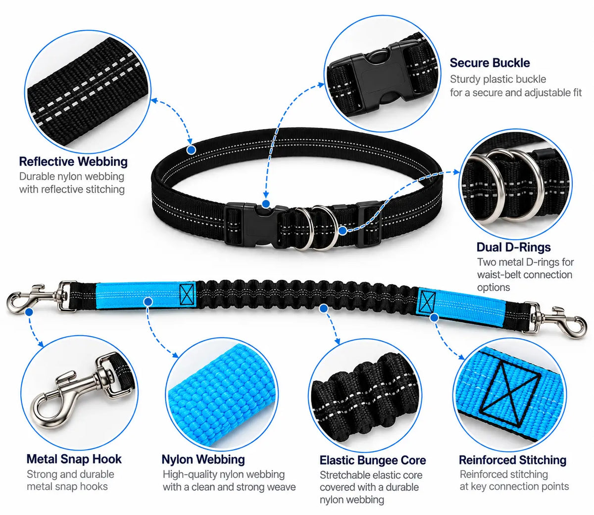 Dual-Handle hand free Bungee Dog Leash
