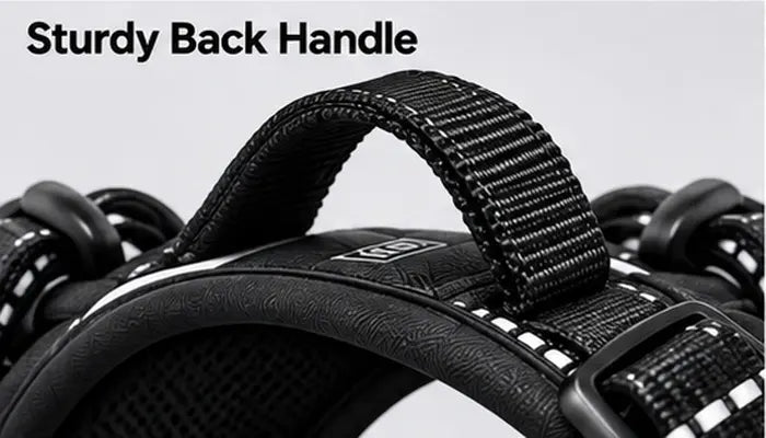 sturdy back handle display, on top of harness which allows you to control dog when he is about to attack.