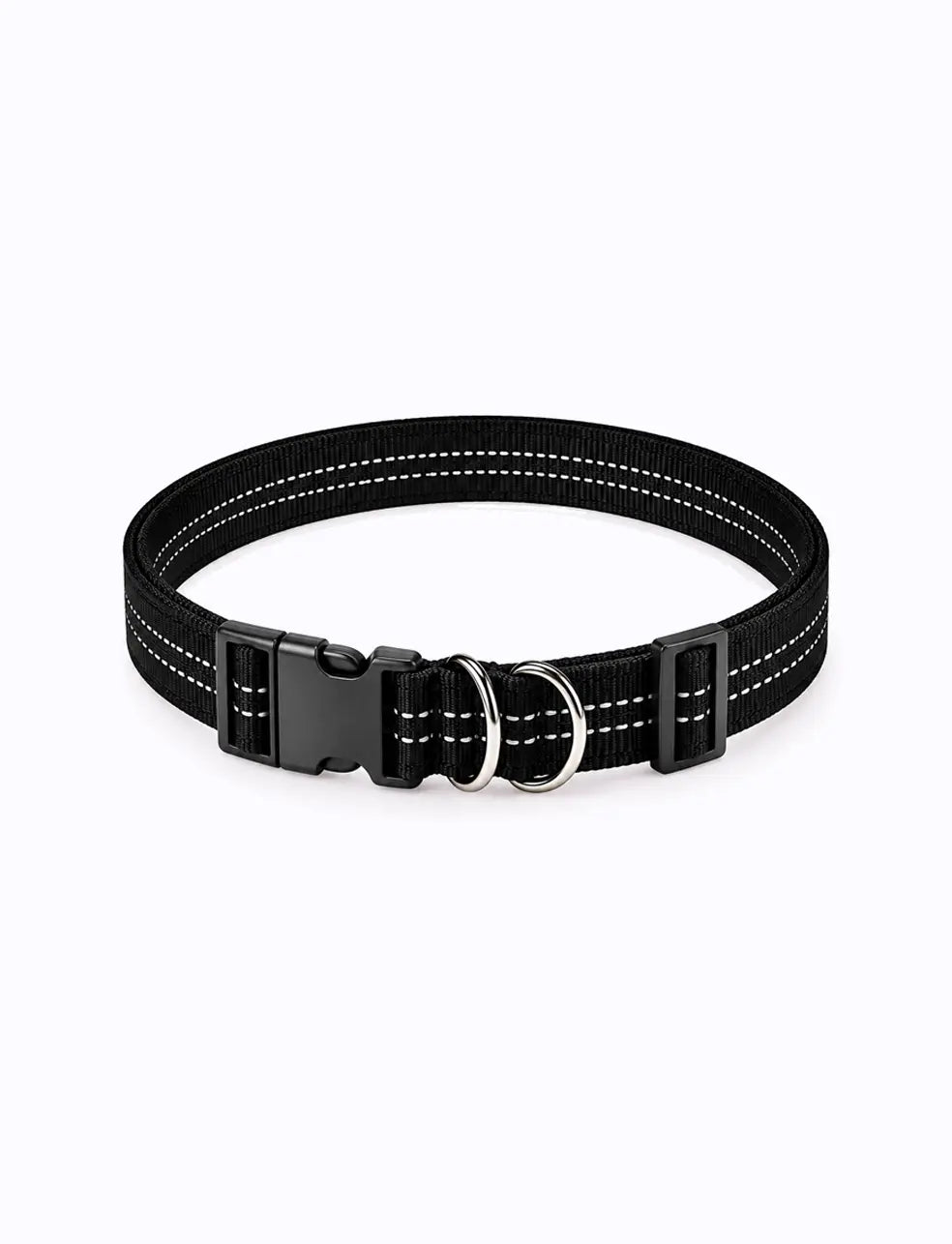 blue LuxryPaw black adjustable waist belt with reflective stitching and metal D-rings for hands-free dog walking